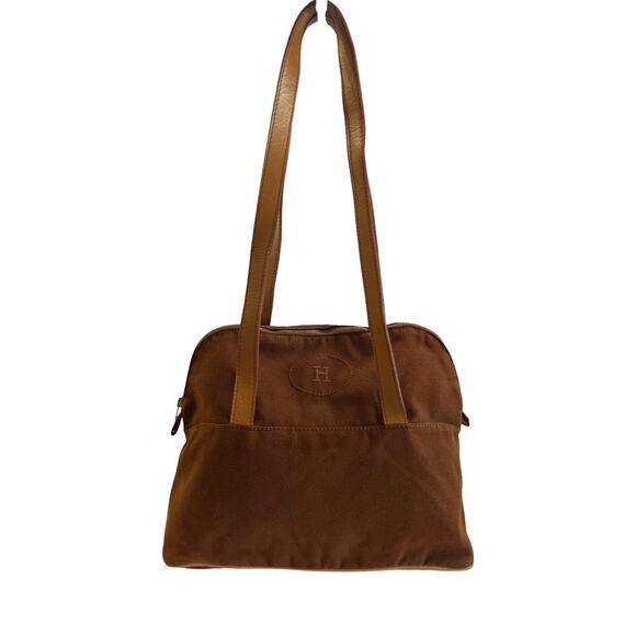 Hermès Vintage Toile Bolide Cabas Tote Brown Canvas Leather Trim Oval H Logo - Picture 1 of 16